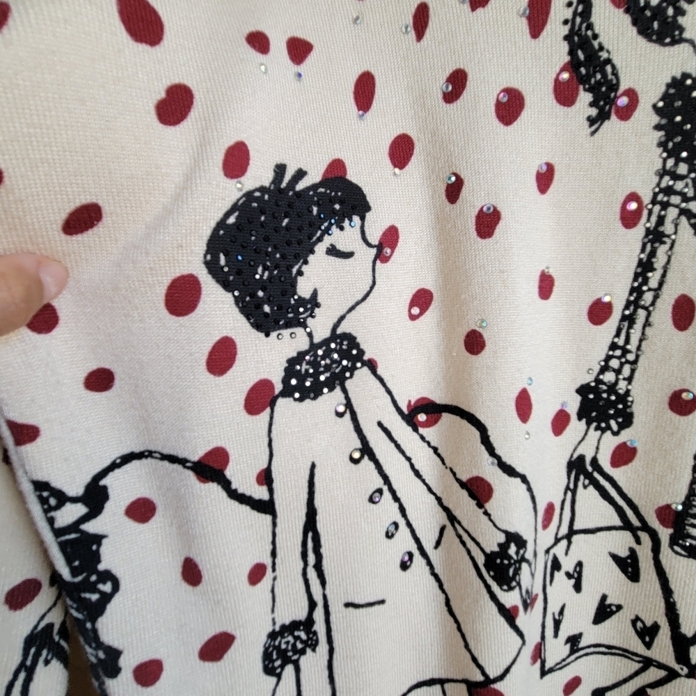 Dj & JuJu Women's Whimsical Graphic Red Dots Sweater Size Medium 3/4 Sleeve - Picture 12 of 12